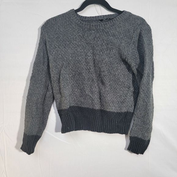 Theory Wool Two Tone Gray Black Long Sleeve Crew Neck Sweater Small P - Picture 3 of 10
